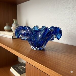 Vintage Chalet Art‎ Glass Candy Dish Ashtray controlled bubbles MCM decor